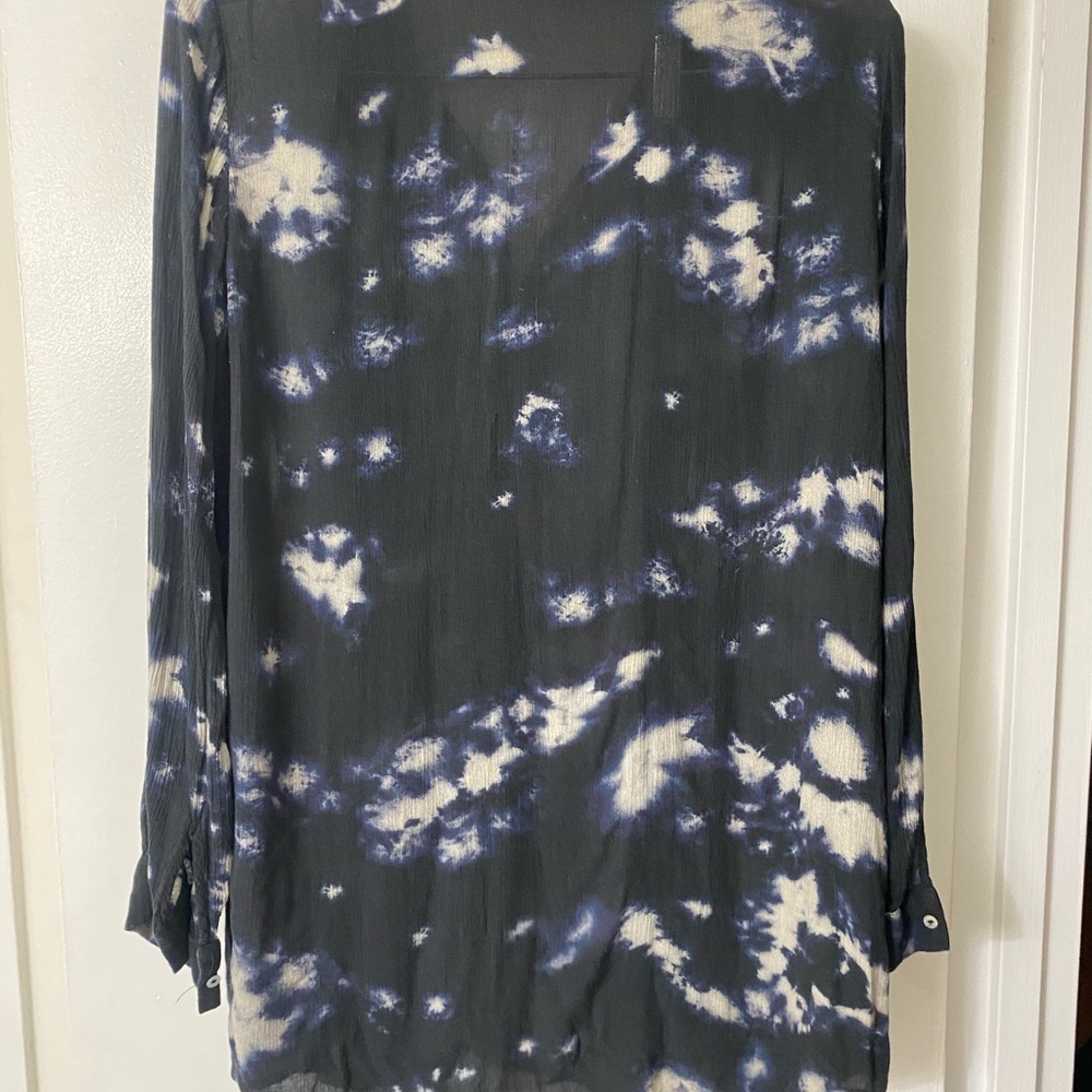 Zara Black Pink and Blue Tie-Dye Button Down Tunic Blouse Sz.M - Picture 5 of 7